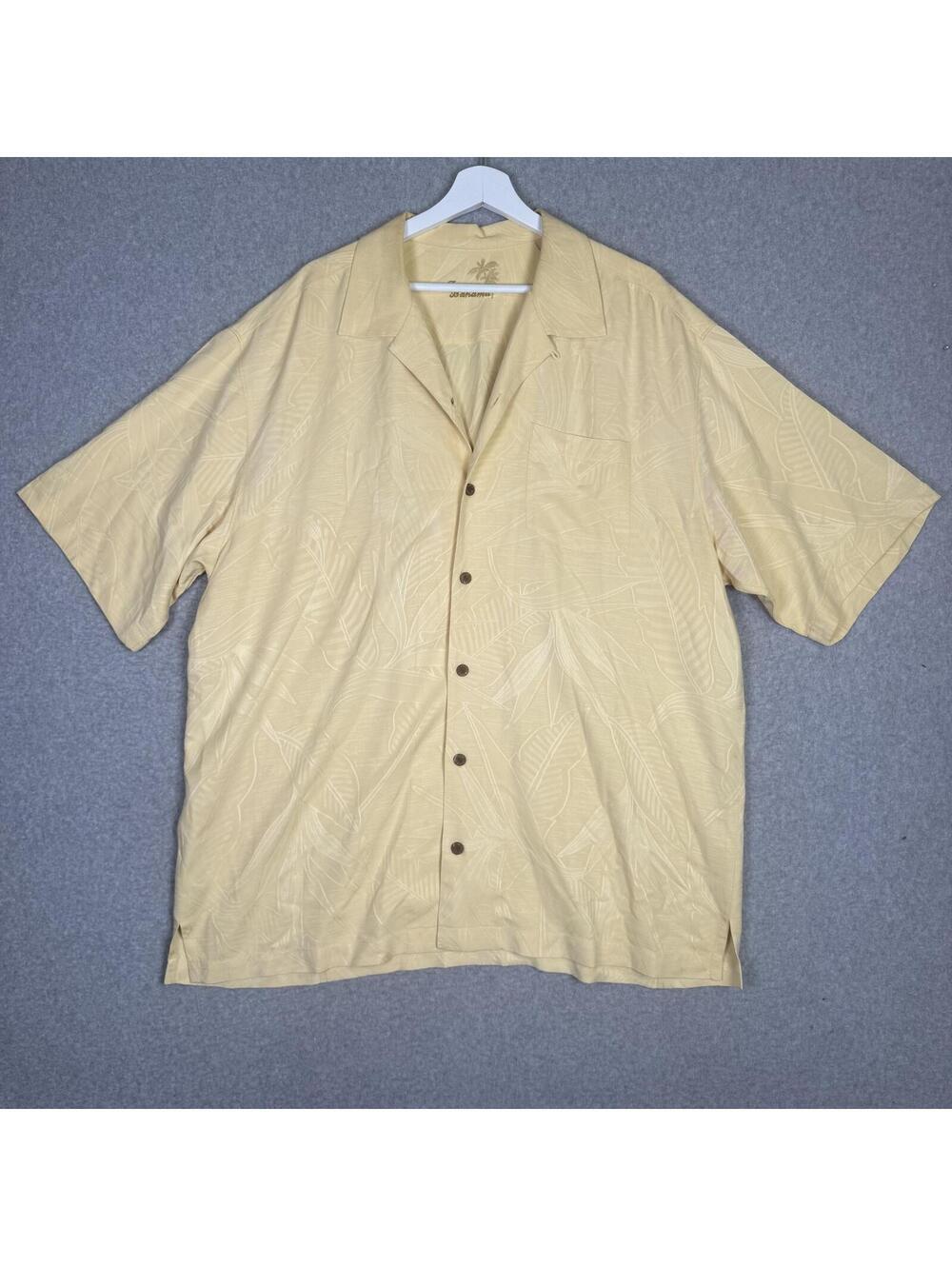 Tommy Bahama Men's Size XL Tan Short Sleeve Button Down Camp Shirt 100% Silk